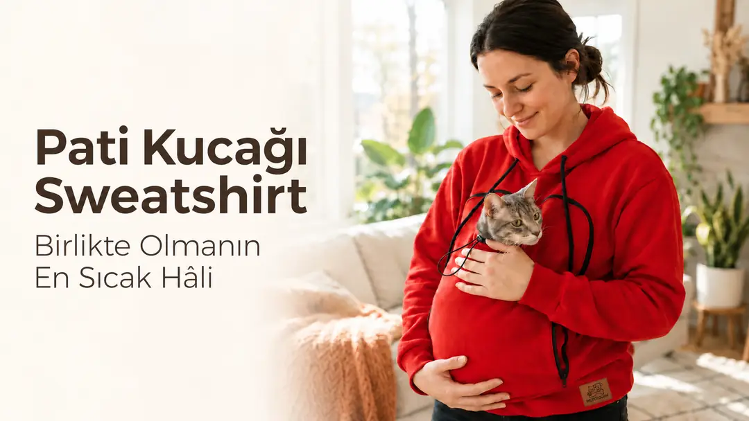 Kırmızı Pati Kucağı sweatshirt içinde kedi